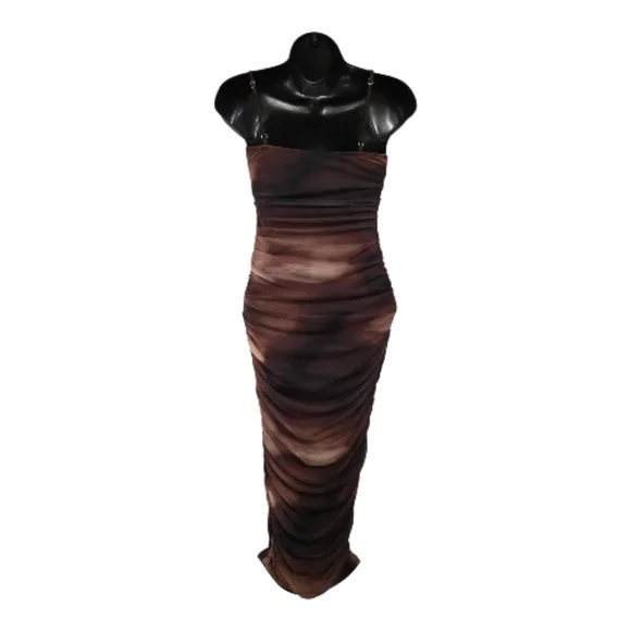 Abstract Babe Ruched Mesh Midi Dress - Picture 3 of 5